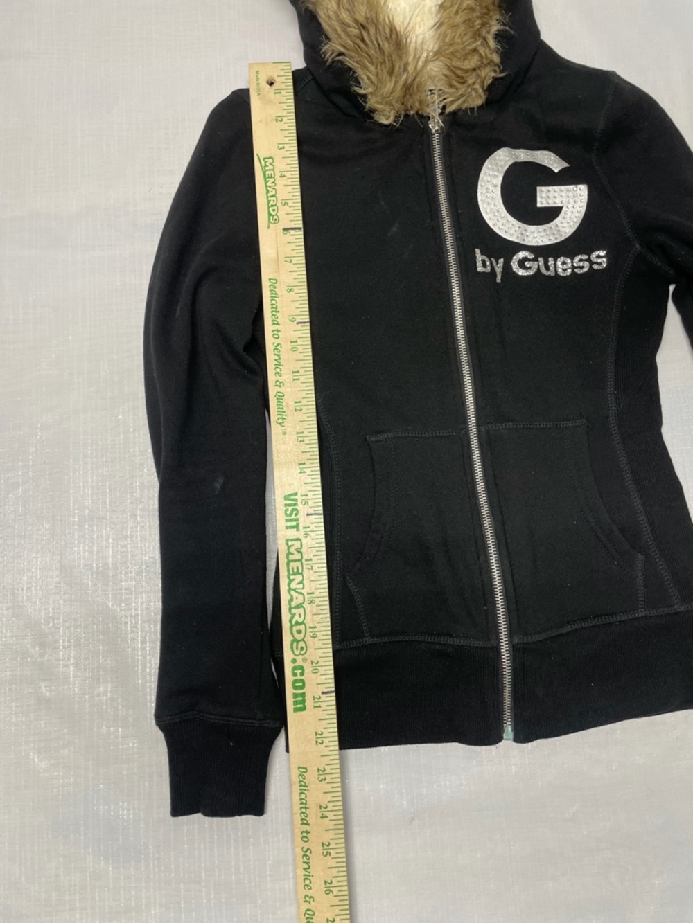 Guess Black Zip-Up Hoodie with Faux Fur Trim - Picture 5 of 6
